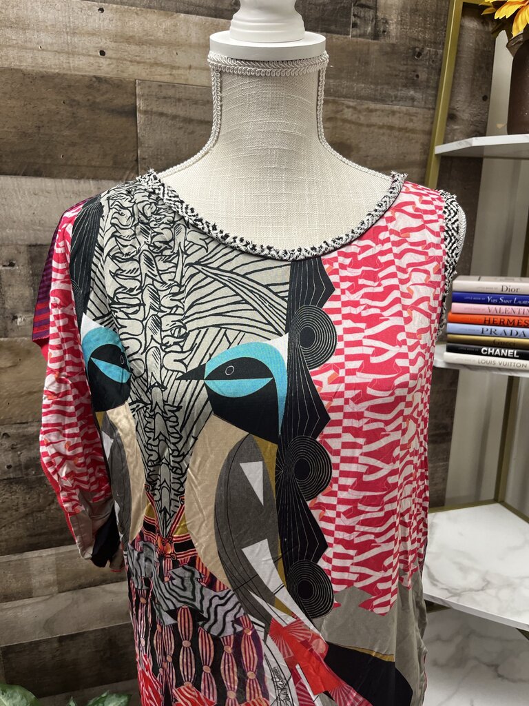 Save the Queen Asymmetrical Sleeve Geometric Design Midi Dress Size S