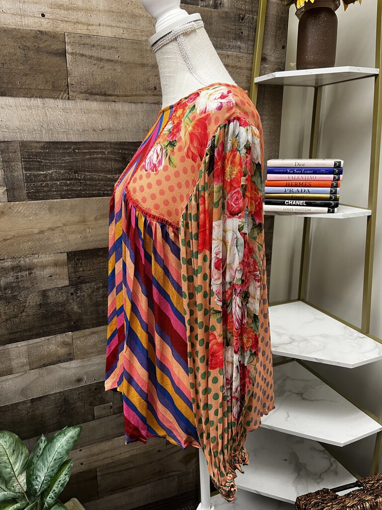Blank London Floral Colorful Flowy Long Sleeve Blouse Size S