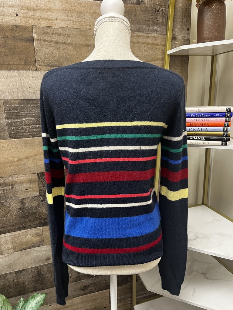 Autumn Cashmere Navy Muti-Color Striped Cashmere Sweater Size S