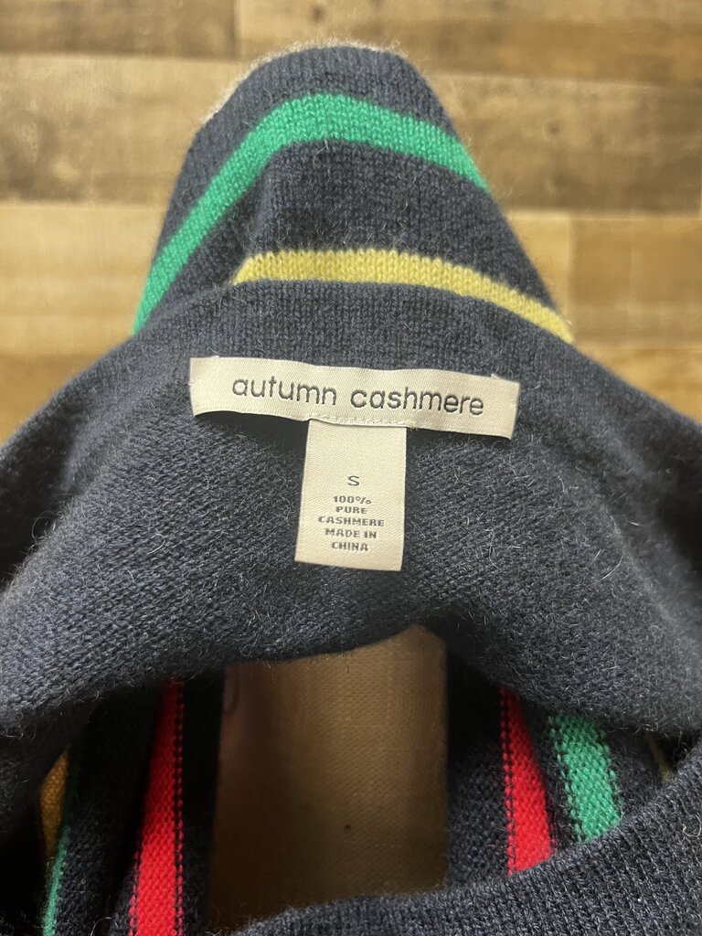 Autumn Cashmere Navy Muti-Color Striped Cashmere Sweater Size S