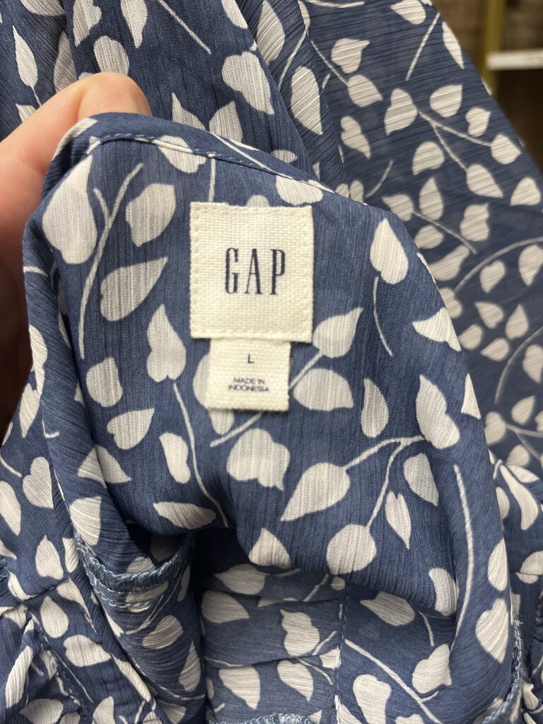 GAP Blue Floral Print Cascade Ruffle Blouse Size L