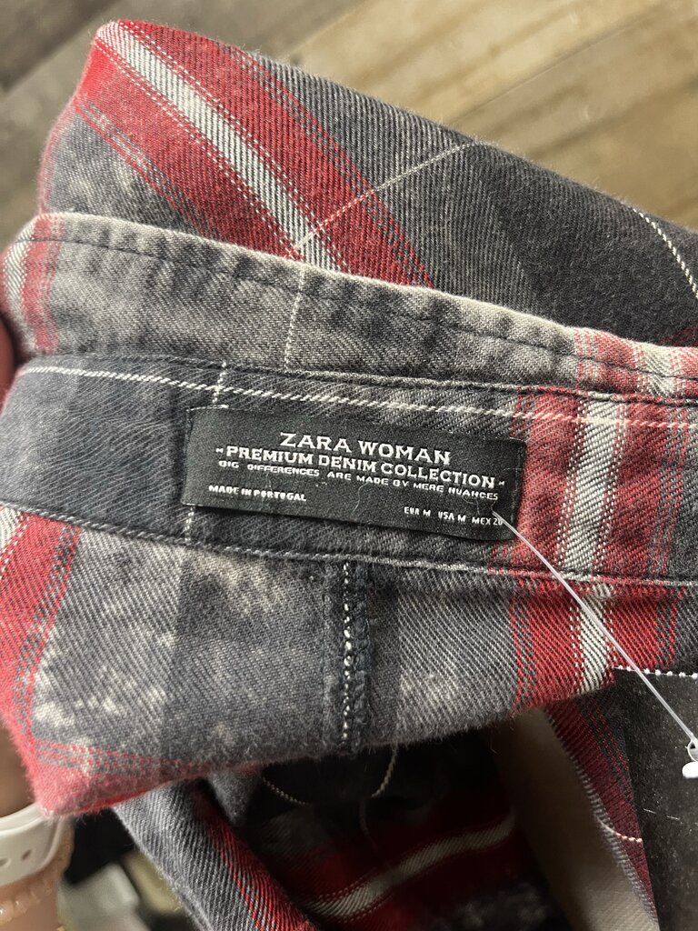 ZARA WOMAN Plaid Asymmetrical Button Down Long Sleeve Shirt Size M