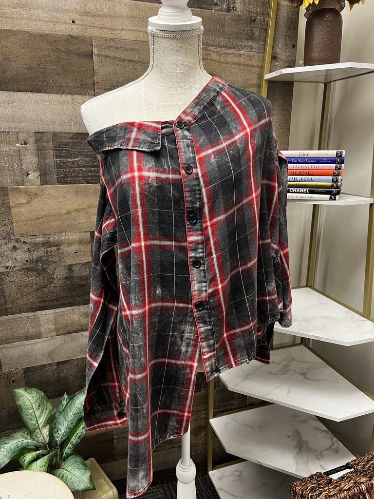 ZARA WOMAN Plaid Asymmetrical Button Down Long Sleeve Shirt Size M