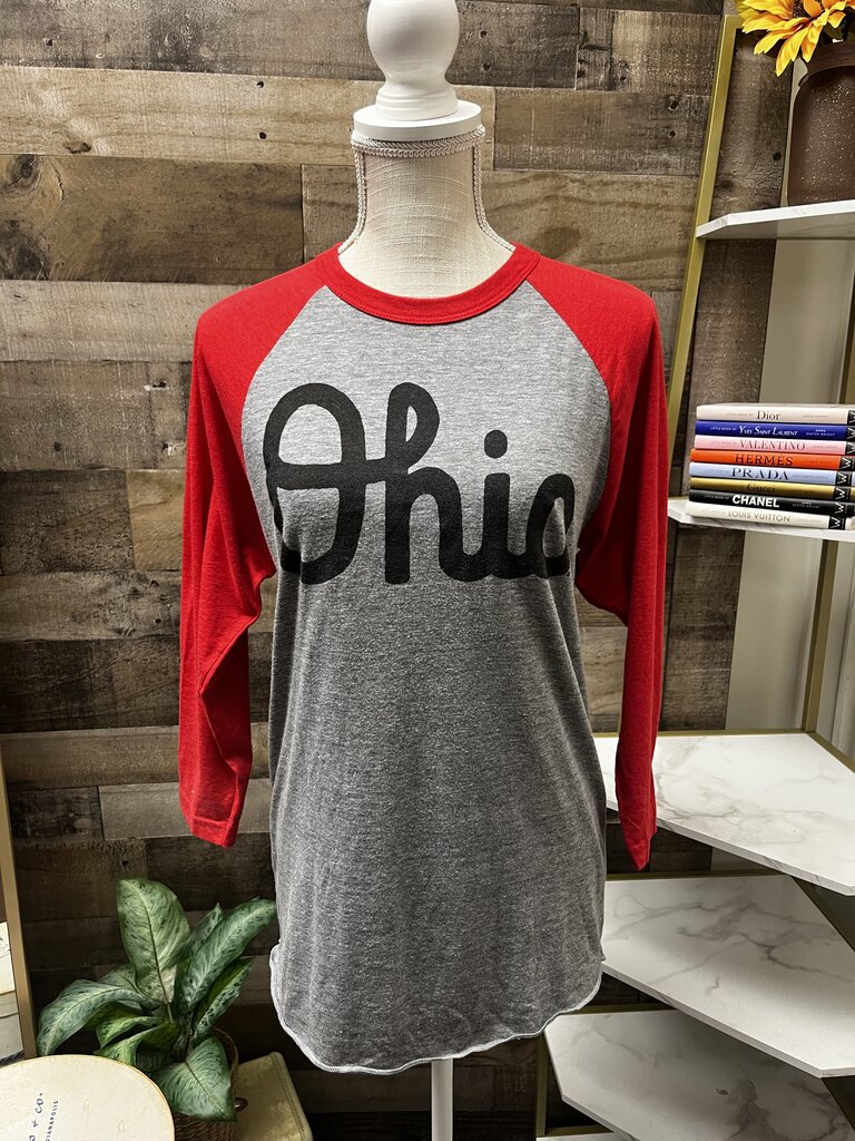 Homage Ohio State OSU Script Ohio Baseball Tee Scarlet and Grey Size M
