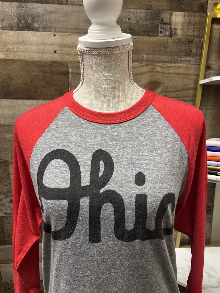 Homage Ohio State OSU Script Ohio Baseball Tee Scarlet and Grey Size M