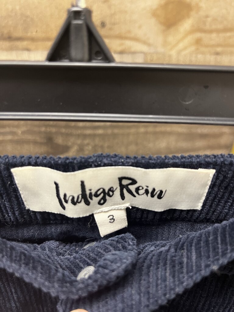 Indigo Rein Dark Blue Corduroy Mini Skirt Button Fly Frayed Hem Size 3