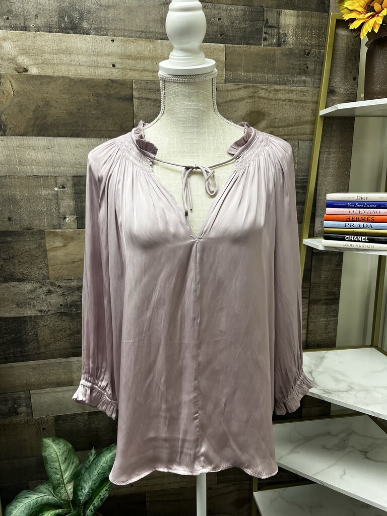 Lucky Brand Rose Pink Ruffle Long Sleeve Blouse Size M