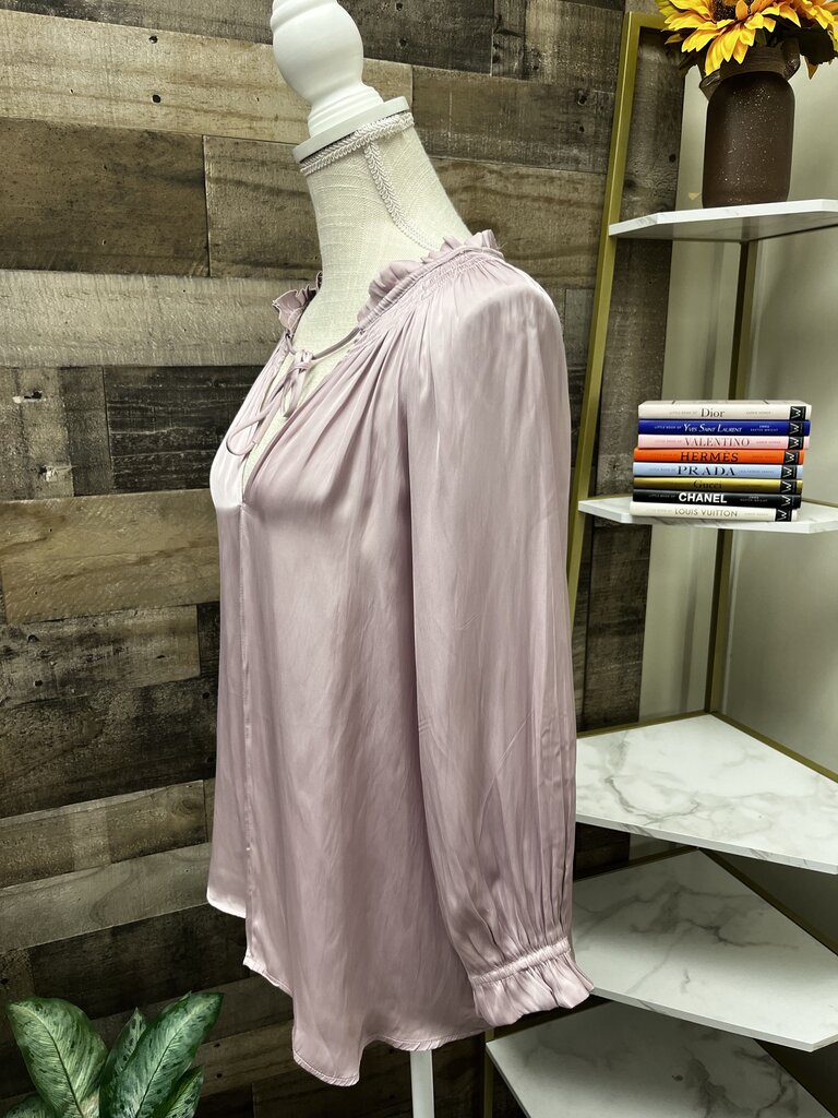 Lucky Brand Rose Pink Ruffle Long Sleeve Blouse Size M