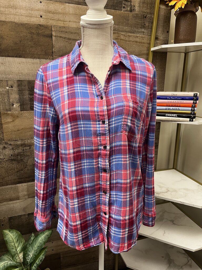 GAP The Fitted Boyfriend Plaid Button Down Long Sleeve Shirt Size M