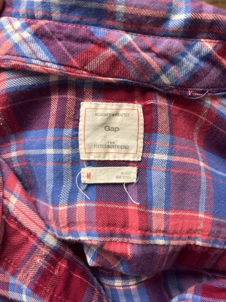 GAP The Fitted Boyfriend Plaid Button Down Long Sleeve Shirt Size M