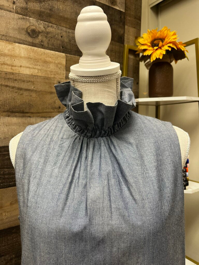 Chambray Banana Republic Ruffle Neck Sleeveless Dress Size 8