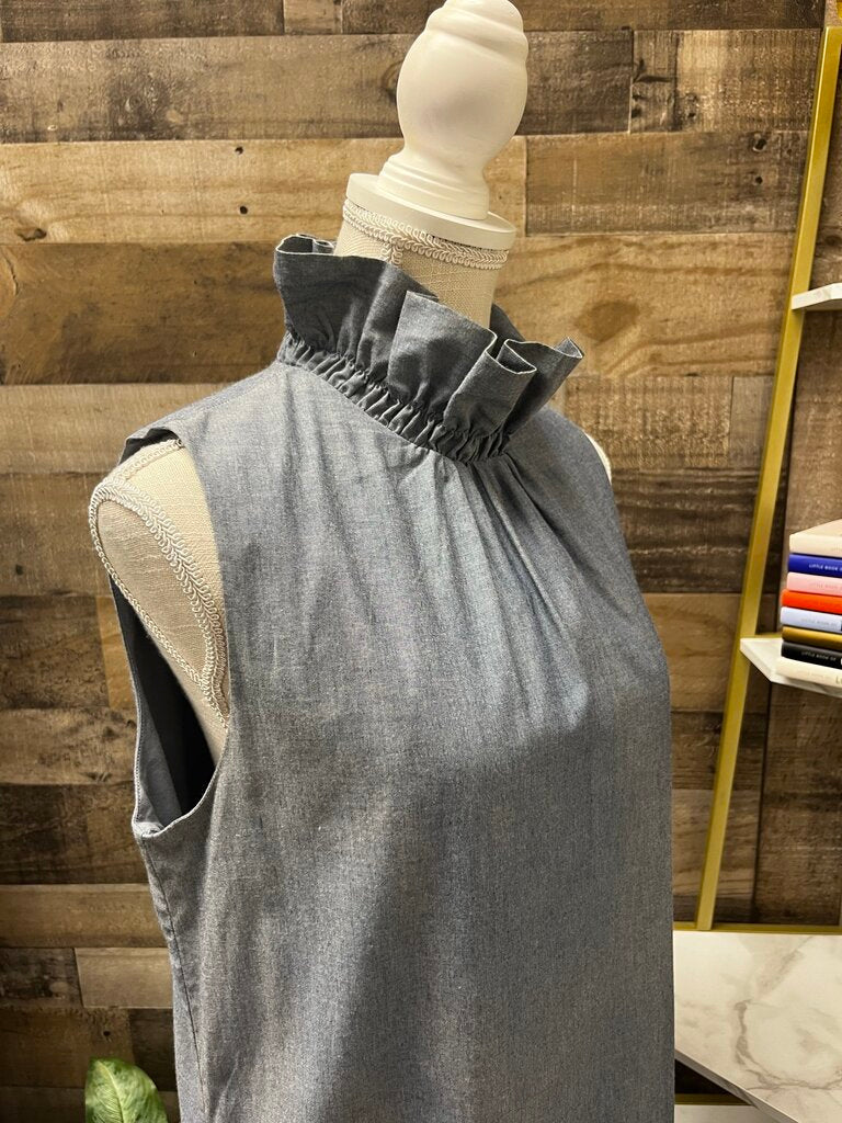 Chambray Banana Republic Ruffle Neck Sleeveless Dress Size 8