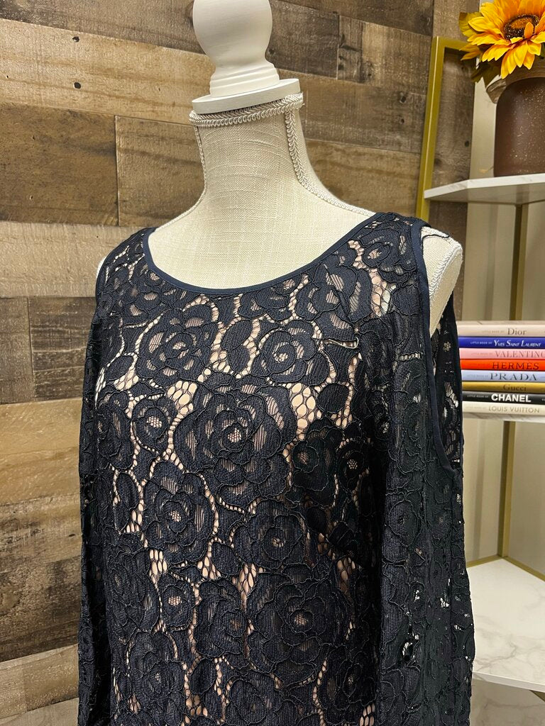 Adrianna Papell Evening Navy Lace Sheath Formal Long Sleeve Mini Dress Size 8