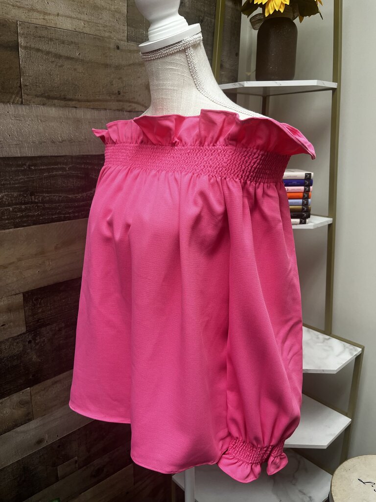 NWT Tuckernuck Marguerite Ruffle Off Shoulder Blouse in Hot Pink Size M
