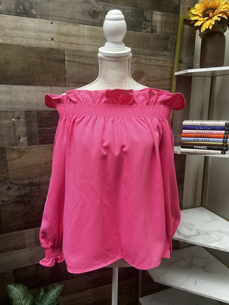 NWT Tuckernuck Marguerite Ruffle Off Shoulder Blouse in Hot Pink Size M