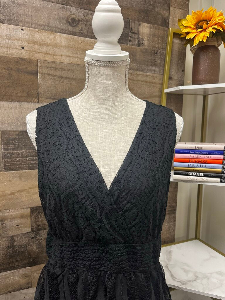 Tempo Paris Black Lace Ruffle Dress Size M