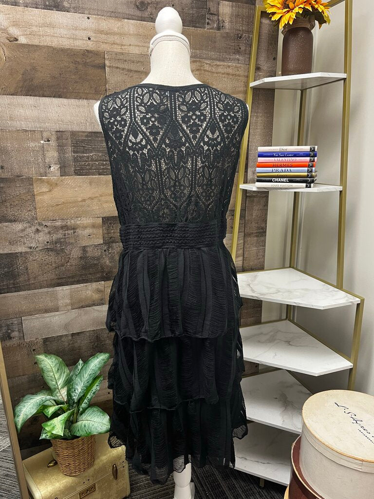 Tempo Paris Black Lace Ruffle Dress Size M