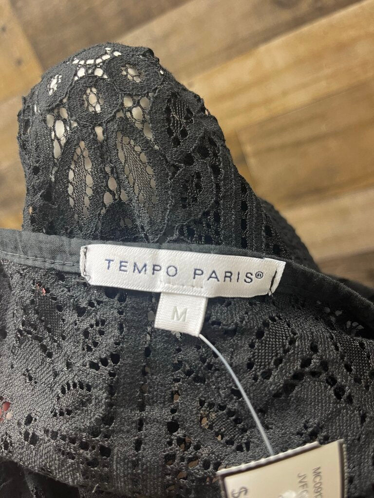 Tempo Paris Black Lace Ruffle Dress Size M