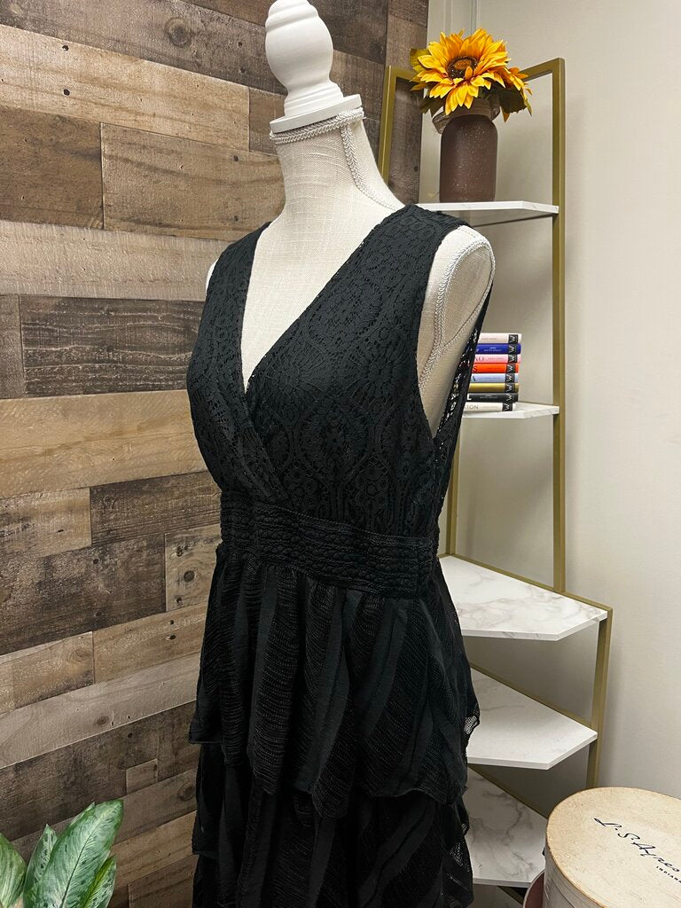 Tempo Paris Black Lace Ruffle Dress Size M