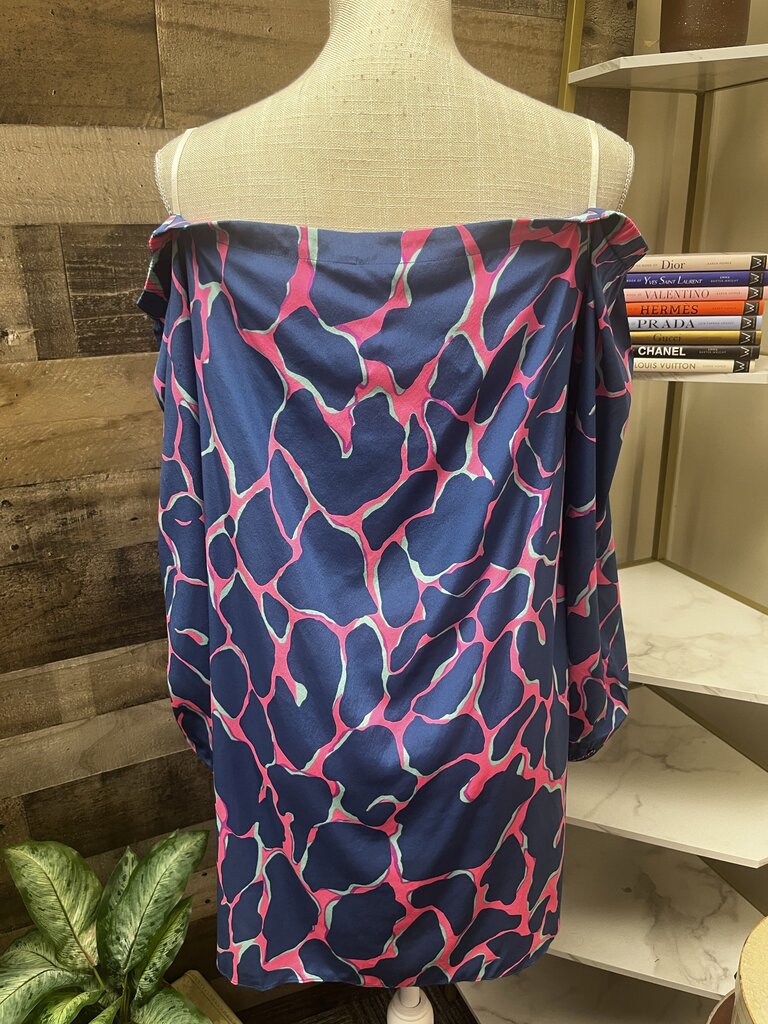 Lilly Pulitzer Off-the-Shoulder Blue Patterned Top Size M
