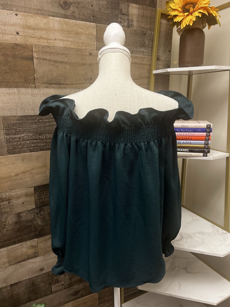 Avon Lane Green Ruffle Off-the-Shoulder Long Sleeve Blouse Size L