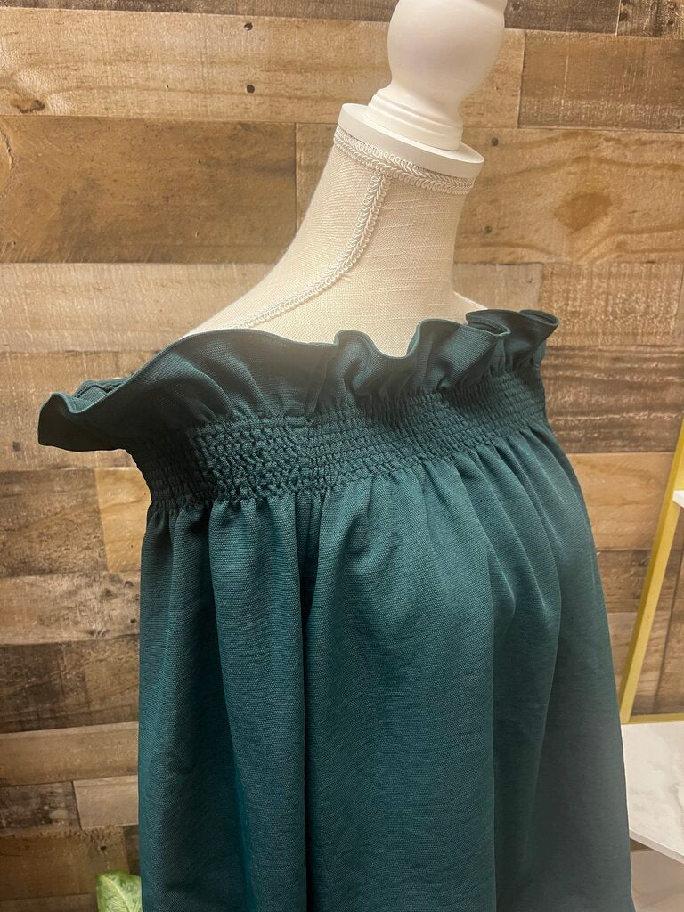Avon Lane Green Ruffle Off-the-Shoulder Long Sleeve Blouse Size L