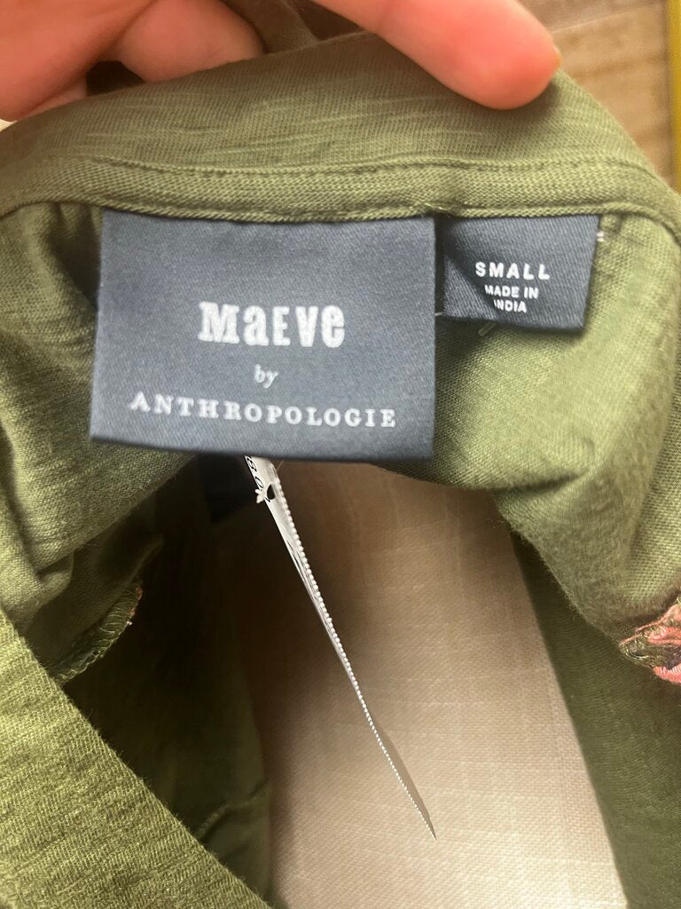 Maeve by Anthropologie Bridey Floral Embroidered Puff Sleeve Boho Green Top Size S