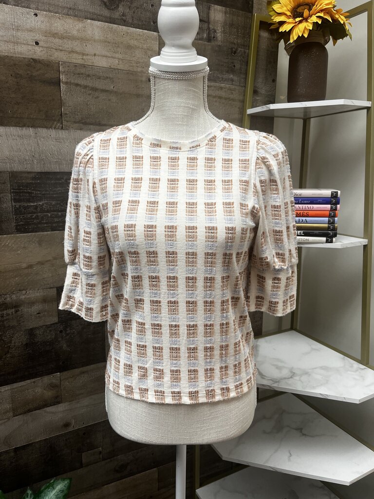 Lou & Grey Cream 3/4 Sleeve Embroidered Top Size XS