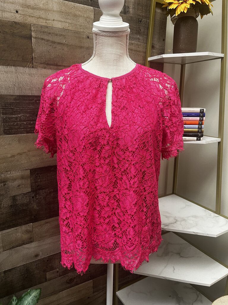 J.Crew Pink Lace Keyhole Top Size M