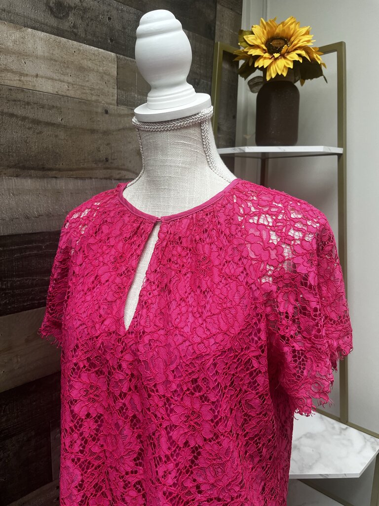 J.Crew Pink Lace Keyhole Top Size M