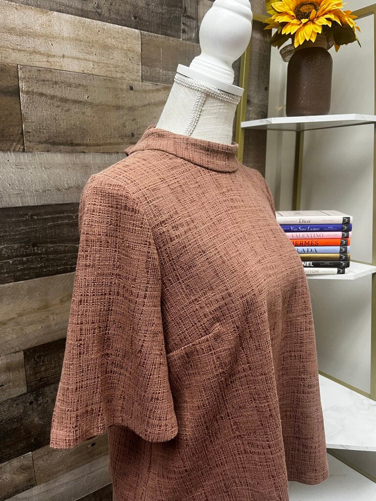 Anthropologie Current Air Brown Tie Back Flutter Sleeve Blouse Size S