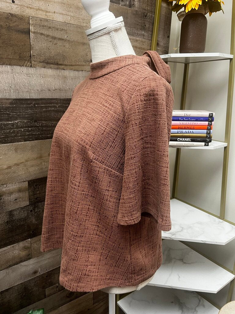 Anthropologie Current Air Brown Tie Back Flutter Sleeve Blouse Size S