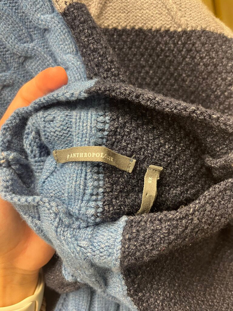 Anthro Blue Patchwork Mock Neck Sweater Size XS