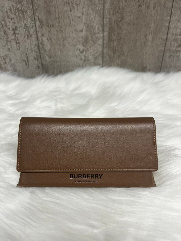 Burberry Beige Leather Foldable Glasses Case w/ Original Cleaning Cloth and Bag