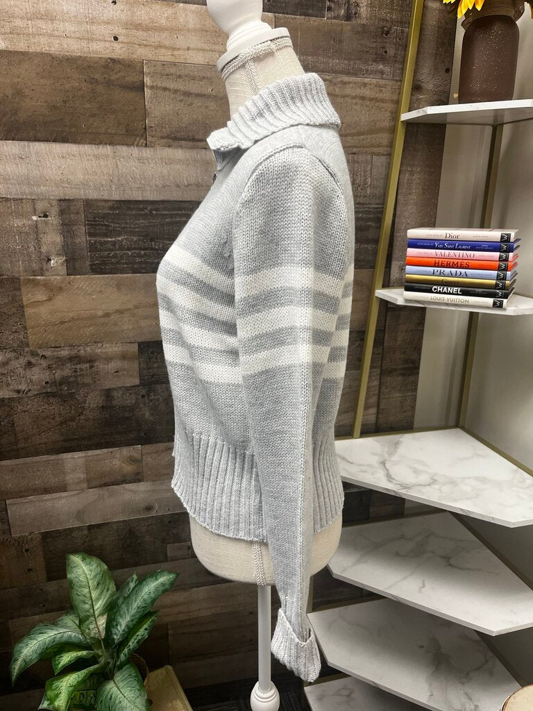 Cropped Grey with White Stripes Zip Up Sweater Size S