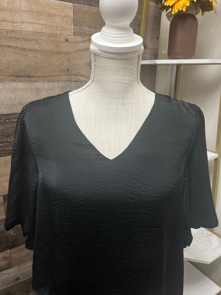Entro Black Puff Sleeve Layered Hem Blouse Size M