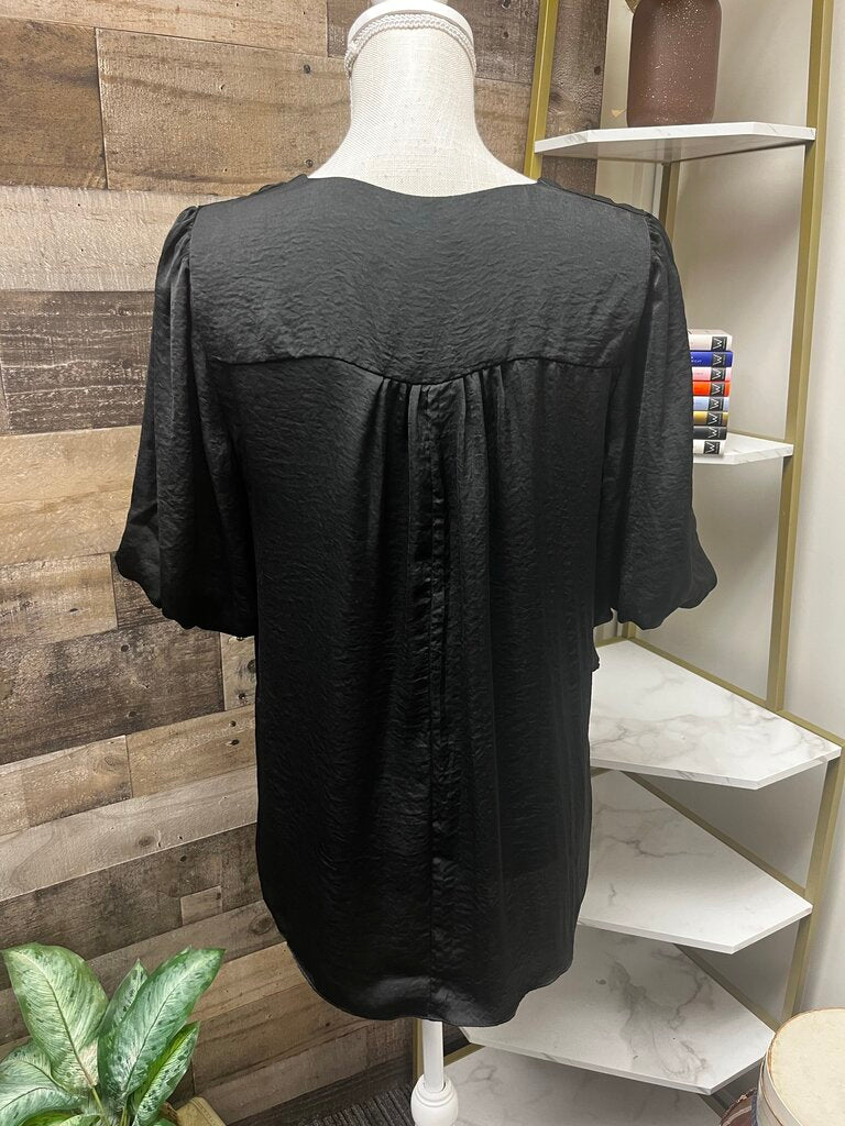 Entro Black Puff Sleeve Layered Hem Blouse Size M