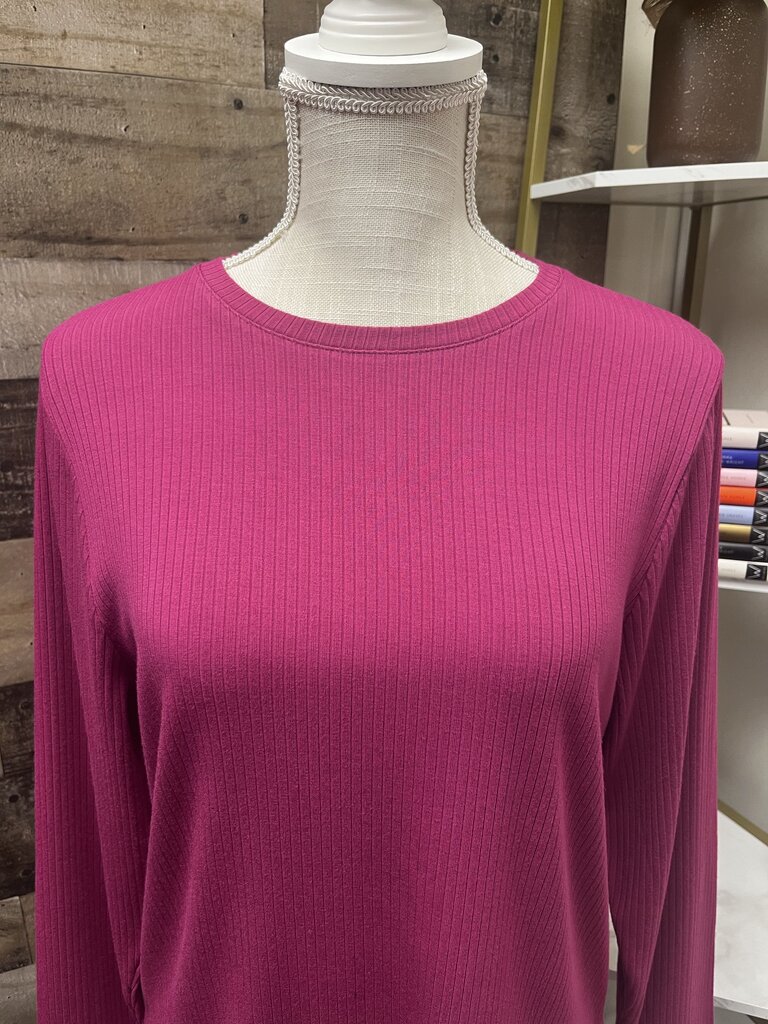 Splendid Raspberry Pink Ribbed Fitted Long Sleeve Tee Size L
