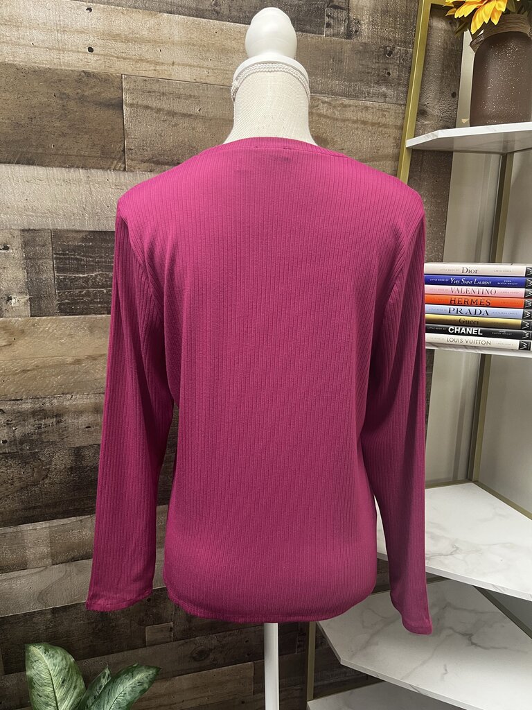 Splendid Raspberry Pink Ribbed Fitted Long Sleeve Tee Size L