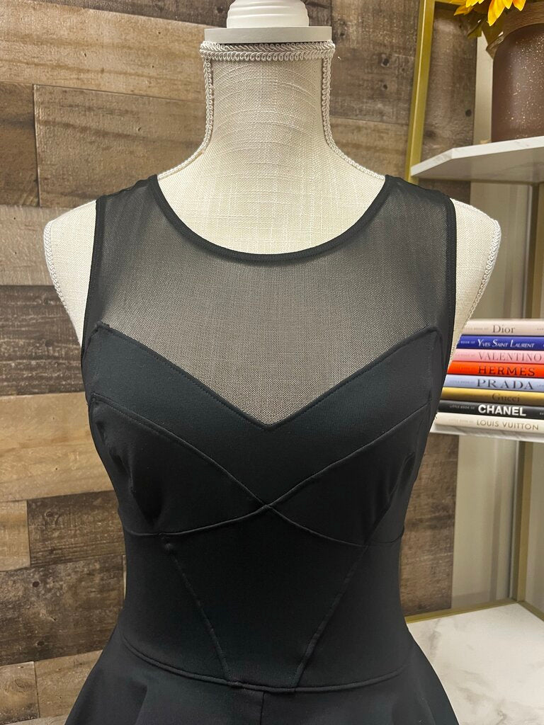Bebe Black Peplum Sheer Neck Mini Dress Size S