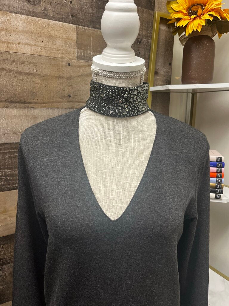 NWT Anthropologie Bailey 44 Sequined Neck Grey Tunic Sweater (Petite S)