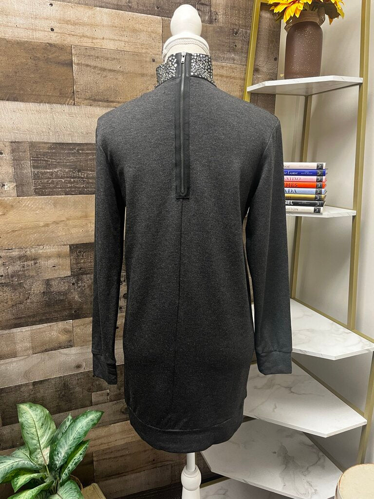 NWT Anthropologie Bailey 44 Sequined Neck Grey Tunic Sweater (Petite S)