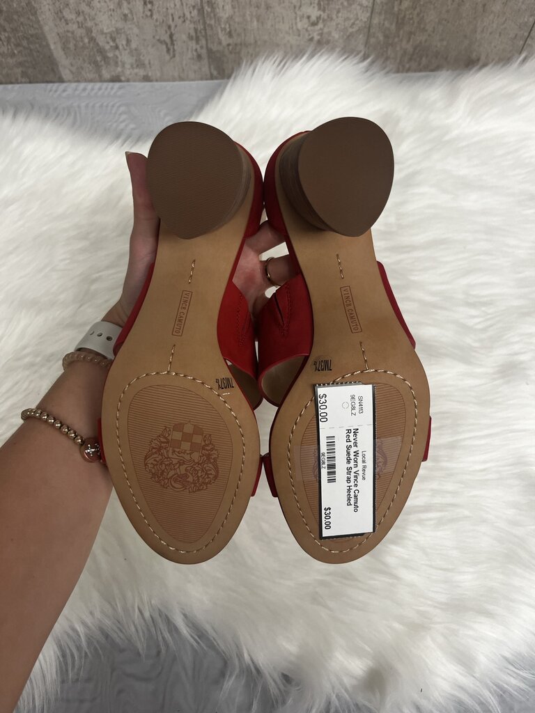 Never Worn Vince Camuto Red Suede Strap Heeled Sandals Size 7