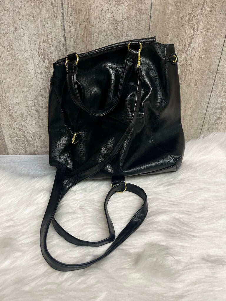 Faux Leather Black Drawstring Backpack Bucket Shoulder Bag