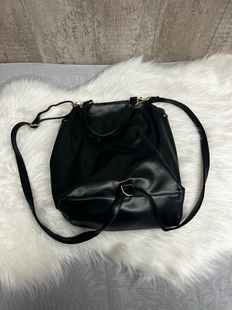 Faux Leather Black Drawstring Backpack Bucket Shoulder Bag