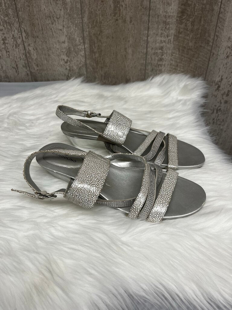 Bandolino Silver Strappy Wedge Sandals With Sequins Size 9
