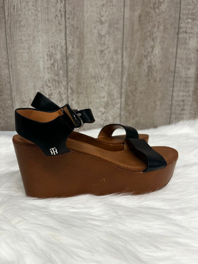 Tommy Hilfiger Black Wedge Sandals Size 8.5