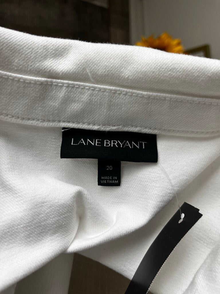 Lane Bryant White Denim Jacket Peplum Hem Flare Sleeve Button Front Size 20