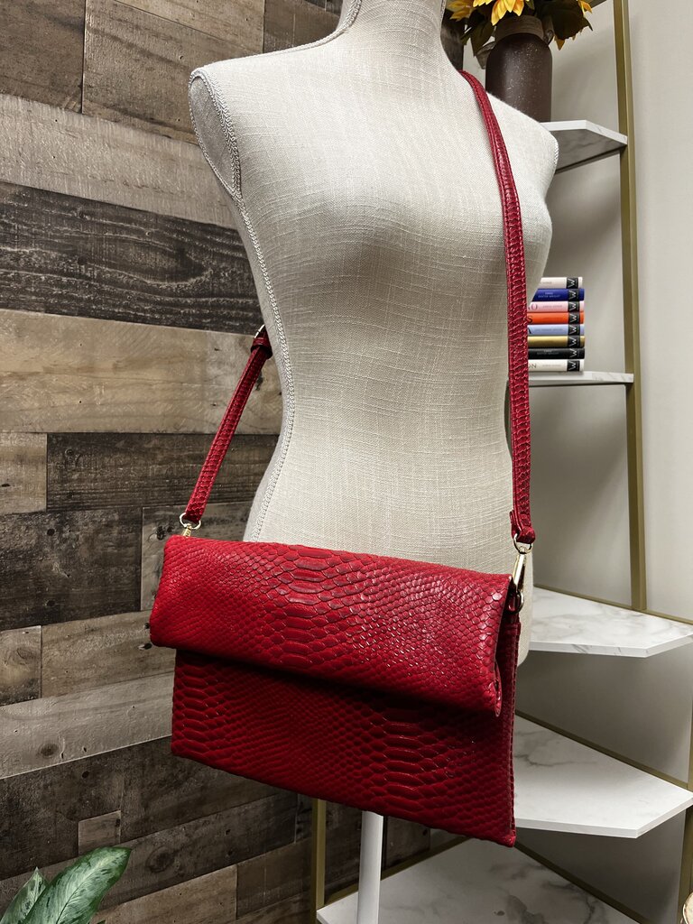 Red Snake Skin Print Medium Size Crossbody Purse