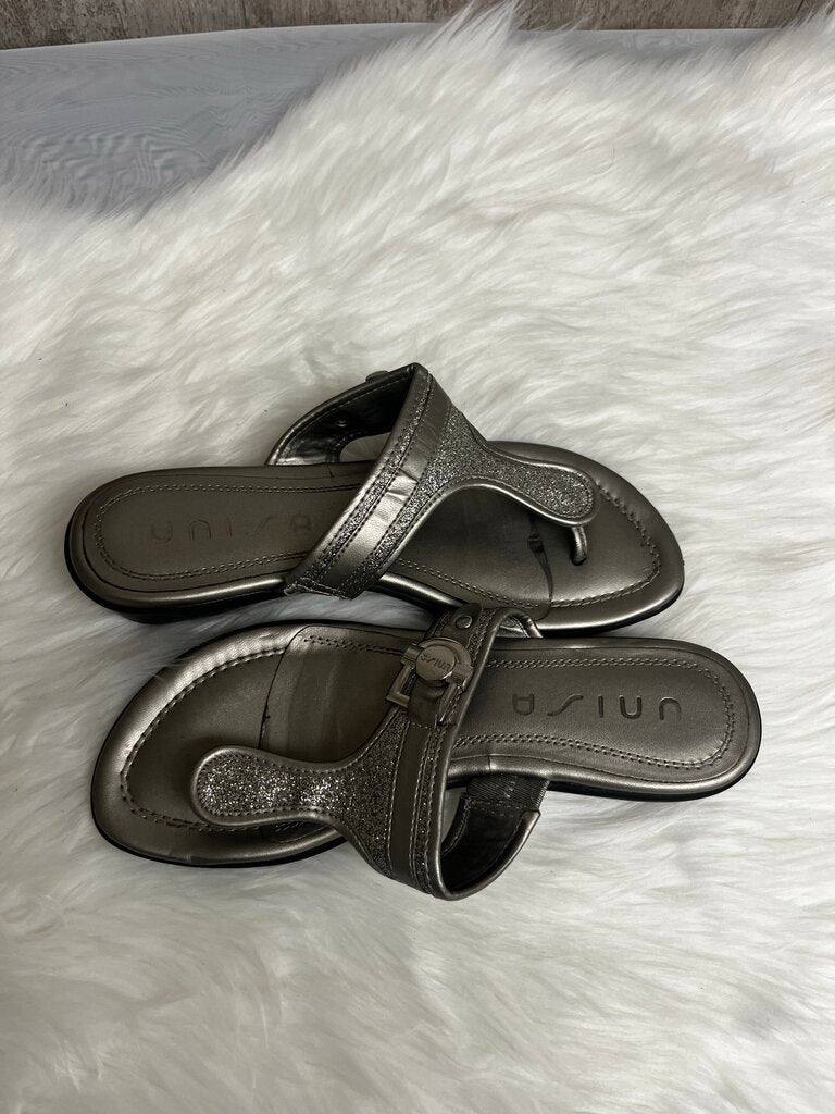 Unisa Silver Glitter Slip-On Wedge Sandals Size 8.5